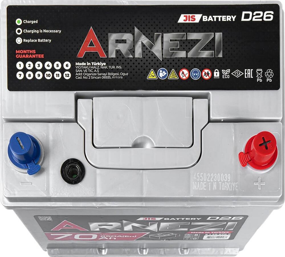 Arnezi JIS SMF E1300700 70 А/ч 650 А (EN), обратная полярность, 260×170×225 мм, D26