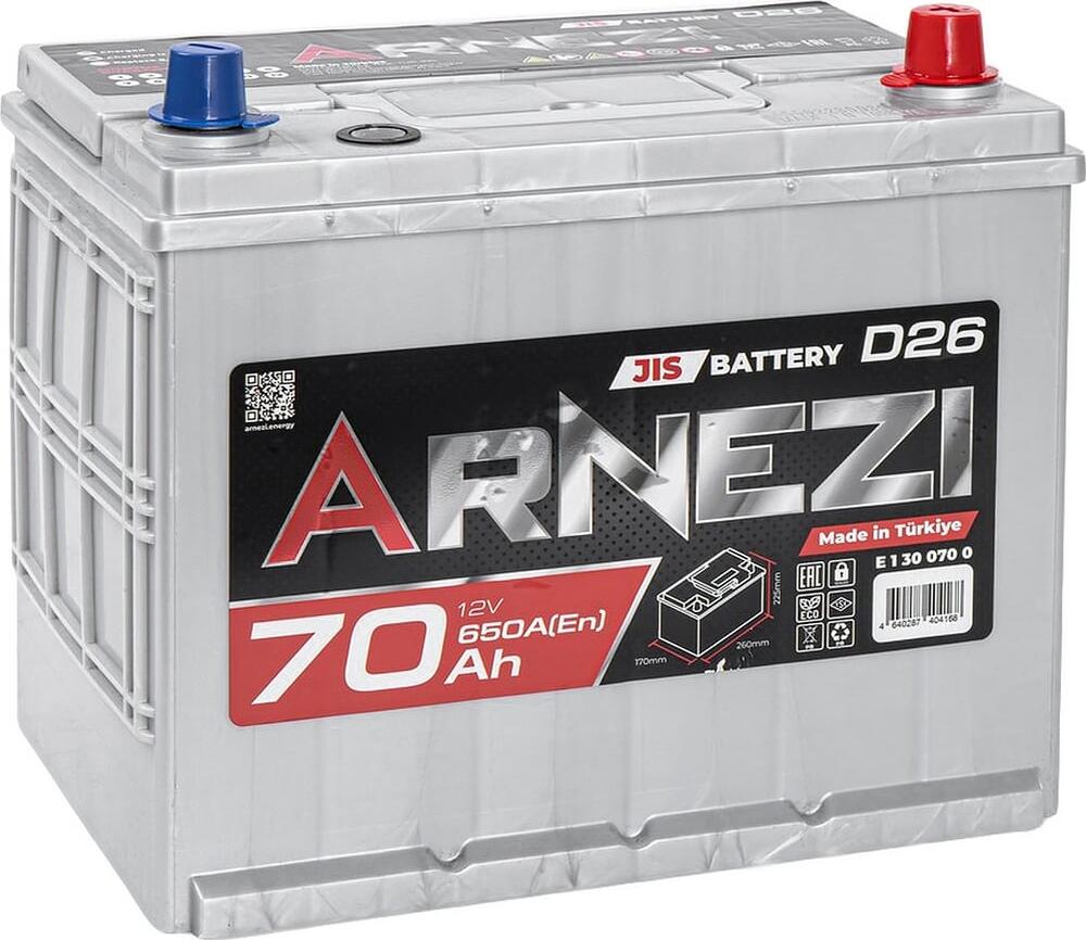 Arnezi JIS SMF E1300700 70 А/ч 650 А (EN), обратная полярность, 260×170×225 мм, D26