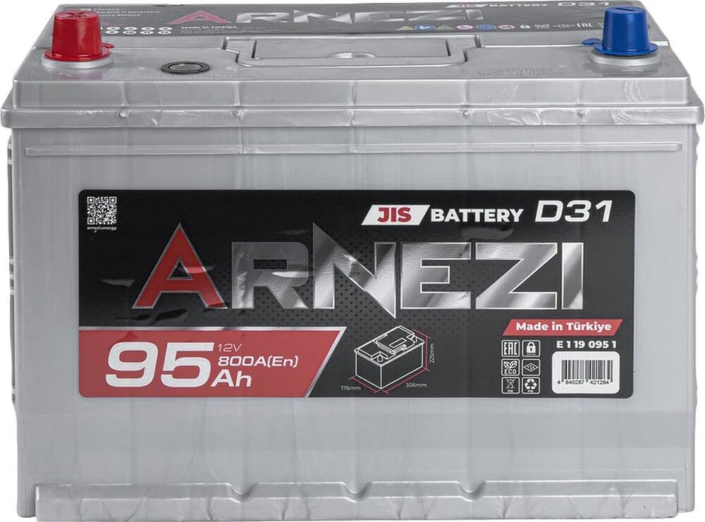 Arnezi JIS SMF E1190951 95 А·ч 800 А (EN), прямая полярность, корпус D31, 306×176×225 мм