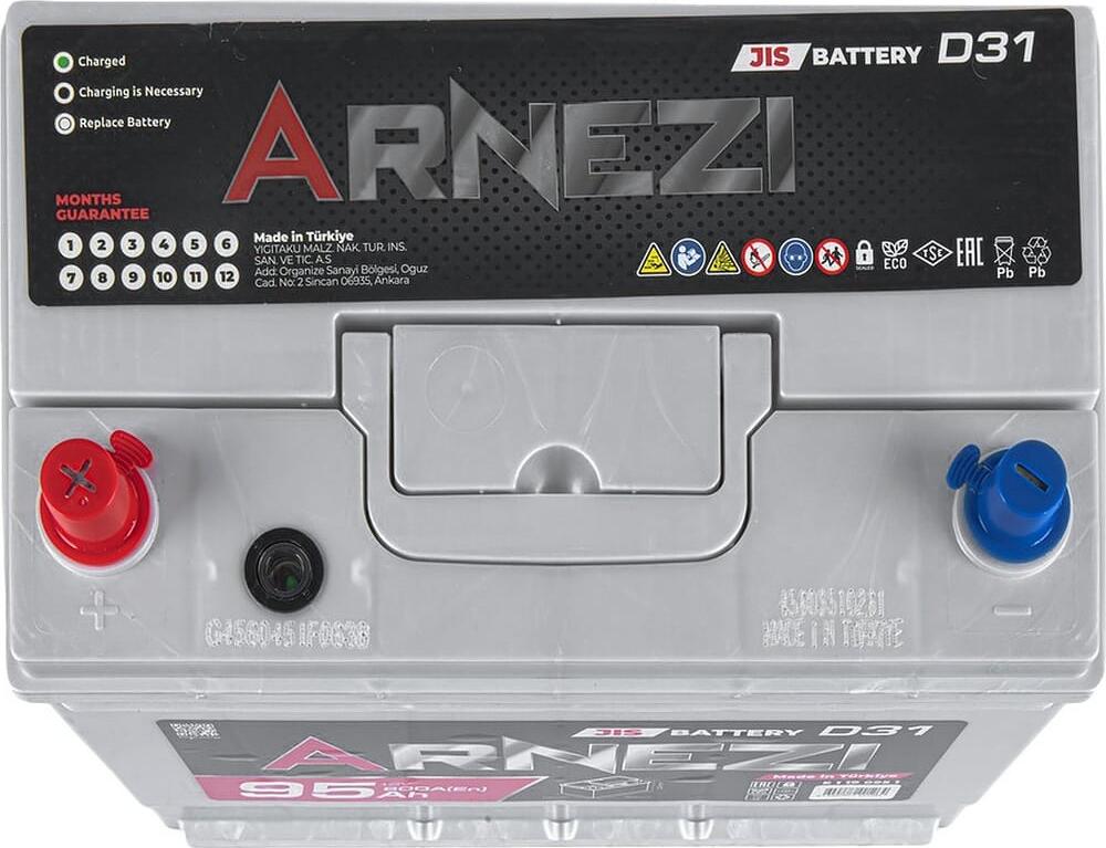 Arnezi JIS SMF E1190951 95 А·ч 800 А (EN), прямая полярность, корпус D31, 306×176×225 мм