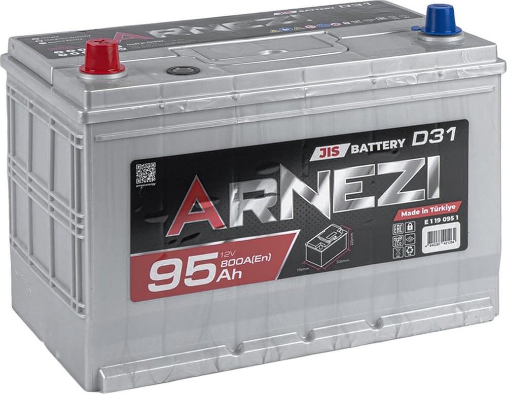 Arnezi JIS SMF E1190951 95 А·ч 800 А (EN), прямая полярность, корпус D31, 306×176×225 мм