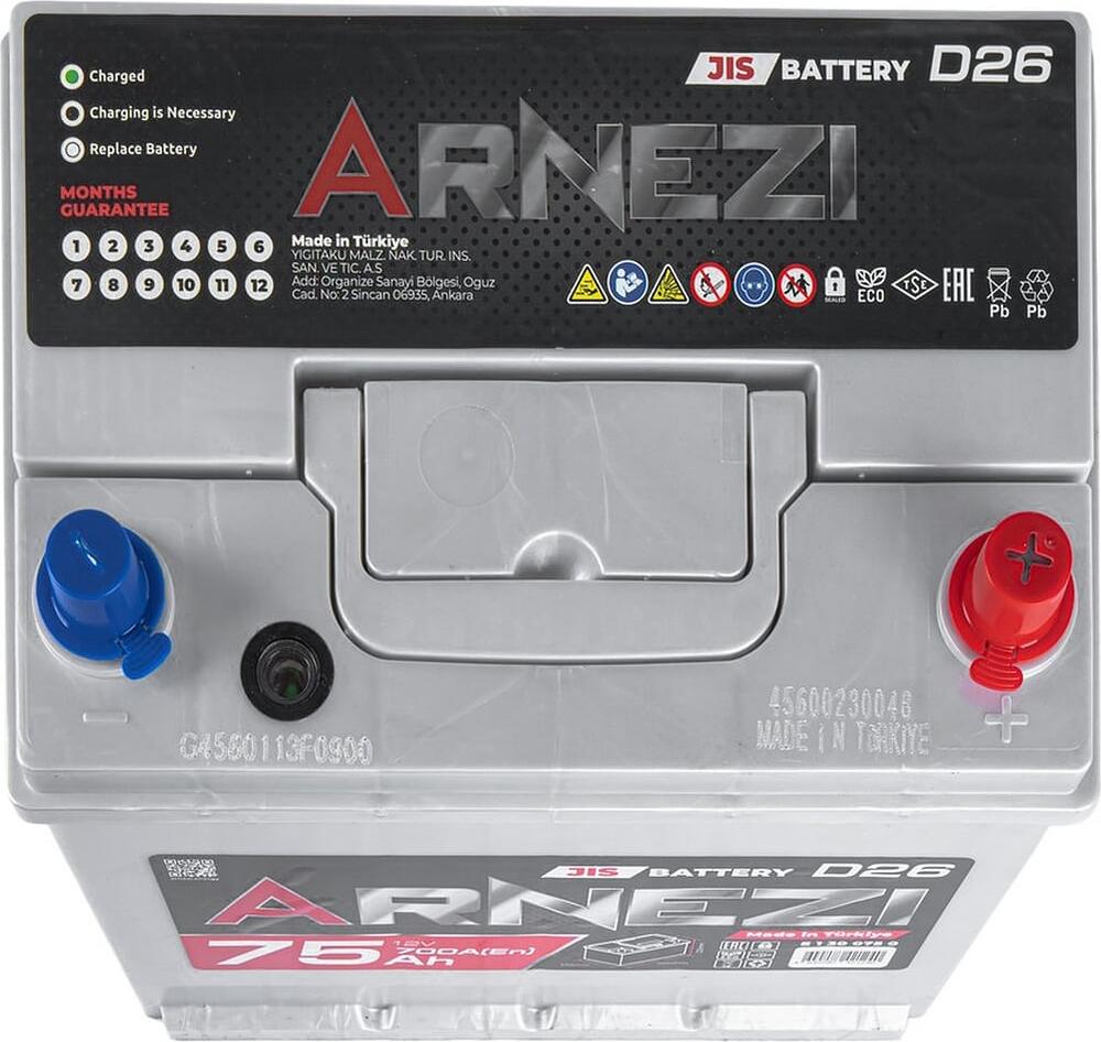 Arnezi JIS SMF E1300750 75 А/ч 700 А (EN), обратная полярность, 260×170×225 мм, D26
