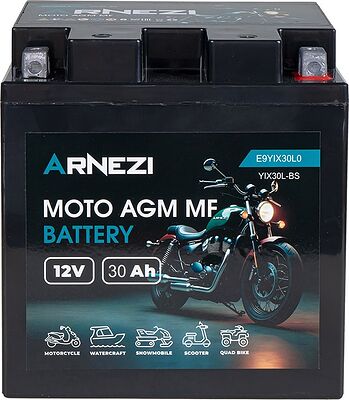Arnezi Moto AGM E9YIX30L0 30 А/ч 360 А (EN), обратная полярность, 165×127×176 мм, YIX30L-BS
