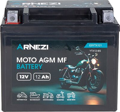 Arnezi Moto AGM E9YTX121 12 А/ч 150 А (EN), прямая полярность, 150×86×130 мм, YTX12-BS