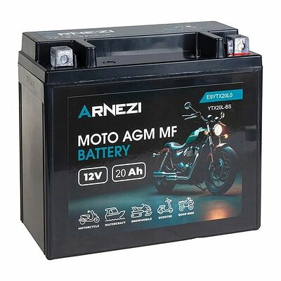 Arnezi Moto AGM E9YTX20L0 20 А/ч 240 А (EN), обратная полярность, 175×87×156 мм, YTX20L-BS