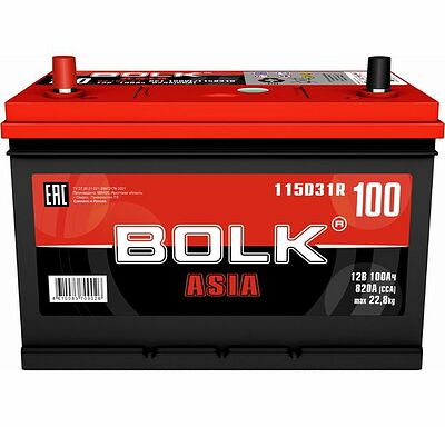 Bolk EFB ASIA BEFBA 100-3-L 100 А/ч 850 А (EN), прямая полярность, корпус D31, 306×175×190 мм