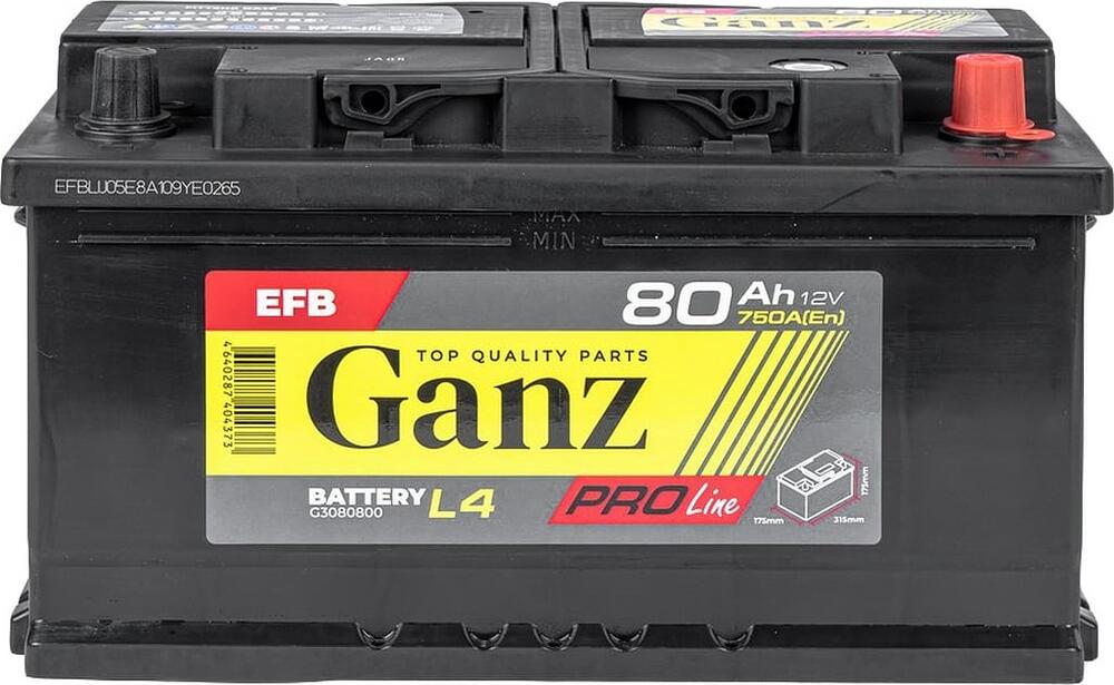 GANZ PRO-Line EFB Start-Stop G3080800 80 А·ч 750 А (EN), обратная полярность, 315x175x175 мм