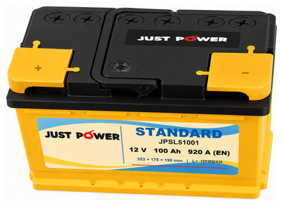 JUST POWER Standard JPSL51001 100 А·ч 920 А (EN), прямая полярность, 353x175x190 мм