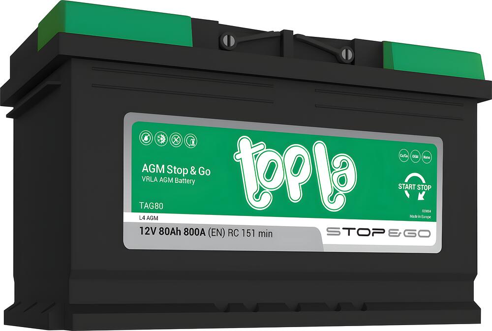 Topla AGM Stop&Go TAG80 (114080) 80 А·ч 800 А (EN), обратная полярность, 315×175×190 мм
