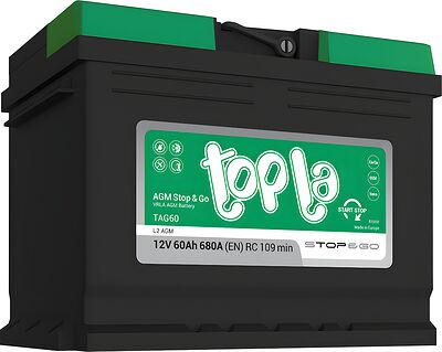 Topla AGM Stop&Go TAG60 (114060) 60 А·ч 680 А (EN), обратная полярность, 242×175×190 мм