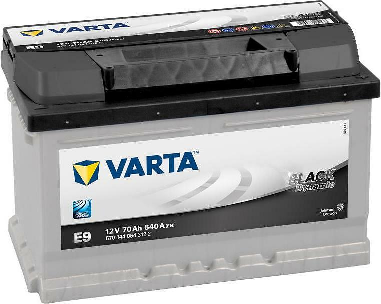 Varta BLACK dynamic E9 70 А/ч, 640 А (EN), прямая l+ полярность (278x175x190), код 570144064