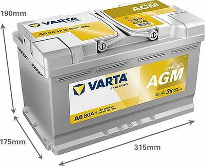 Varta Dynamic AGM A6 80 А/ч 800 А (EN), обратная полярность, 315x175x190 мм, ETN 580901080