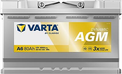 Varta Dynamic AGM A6 80 А/ч 800 А (EN), обратная полярность, 315x175x190 мм, ETN 580901080