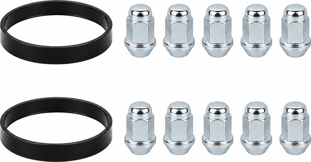 Комплект крепежа Alutec/Rial №98: 10 закрытых гаек M12x1,5x34 и 2 кольца 76/65,1 мм, чёрные