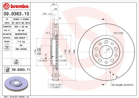 AP 24993 V тормозной диск на ALFA ROMEO 159 (939)