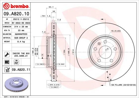 AP 25212 тормозной диск на AUDI A4 Avant (8K5, B8)