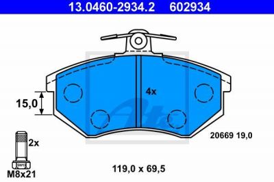 ATE 13.0460-2934.2 Колодки передние AD 80 87-94 A4 1.6,TDI / CHERY TIGGO (443698151F)