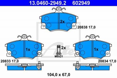 ATE 13.0460-2949.2 Колодки торм.пер. Fiat Punto, Tempra, Tipo