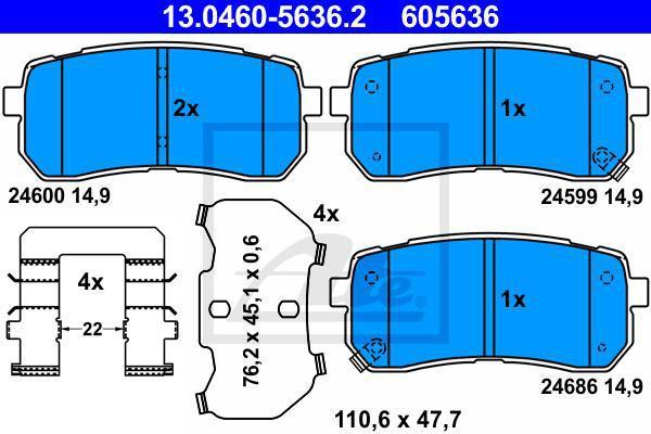 ATE 13.0460-5636.2 комплект тормозных колодок, дисковый тормоз на HYUNDAI H-1 Cargo (TQ)