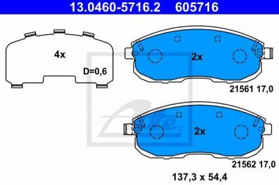 ATE 13.0460-5716.2 Колодки пер. NISSAN TEANA 02 =>