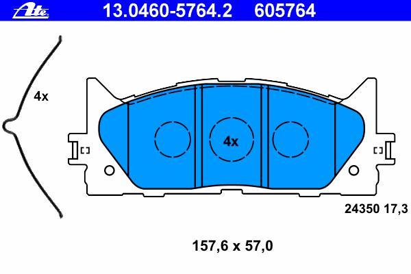 ATE 13.0460-5764.2 Колодки передние TOYOTA Camry/RAV4 2.0/2.4L all 06-> (04465-33440)