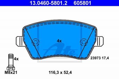ATE 13.0460-5801.2 Колодки торм.пер. Nissan Micra, Tiida, Note (01.03-)