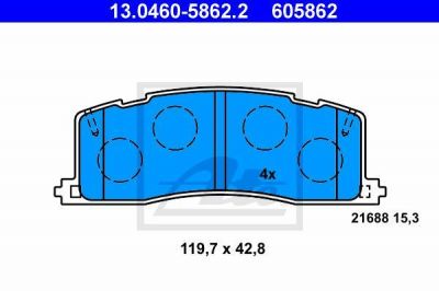 ATE 13.0460-5862.2 комплект тормозных колодок, дисковый тормоз на TOYOTA PREVIA (TCR2_, TCR1_)