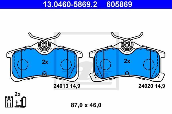ATE 13.0460-5869.2 комплект тормозных колодок, дисковый тормоз на TOYOTA COROLLA (_E11_)