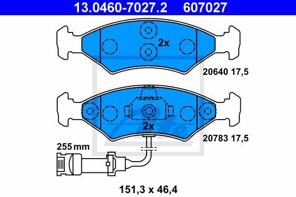 ATE 13.0460-7027.2 комплект тормозных колодок, дисковый тормоз на FORD ESCORT III (GAA)