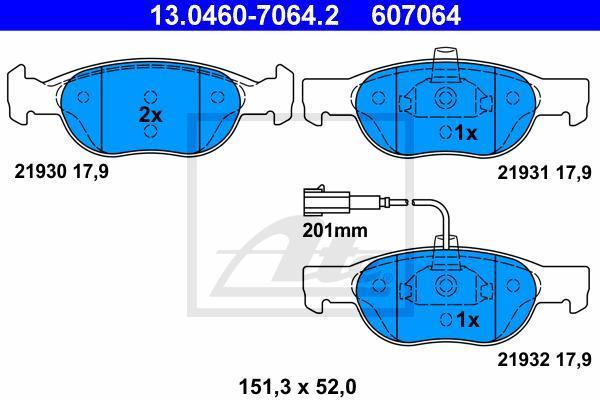 ATE 13.0460-7064.2 комплект тормозных колодок, дисковый тормоз на FIAT BRAVA (182)