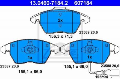 ATE 13.0460-7184.2 Колодки передние AD VW SEAT SKODA PA 03->06 (5K0698151)