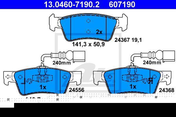 ATE 13.0460-7190.2 Колодки задние VW Touareg all ->10/Type /140.7x53.8mm/t=19.1mm (7L6698451)