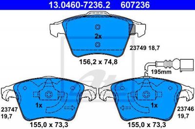 ATE 13.0460-7236.2 Колодки передние VW T5/Multivan all 03-> (Type ) /t=18.7mm