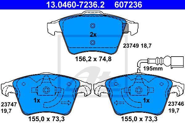 ATE 13.0460-7236.2 Колодки передние VW T5/Multivan all 03-> (Type ) /t=18.7mm