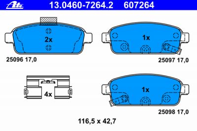ATE 13.0460-7264.2 Колодки задние CHEVROLET Cruze 09- (R15) (13300867)