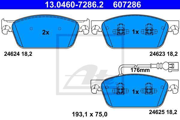 ATE 13.0460-7286.2 комплект тормозных колодок, дисковый тормоз на VW MULTIVAN V (7HM, 7HN, 7HF, 7EF, 7EM, 7EN)