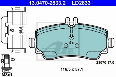 ATE 13.0470-2833.2 комплект тормозных колодок, дисковый тормоз на MERCEDES-BENZ A-CLASS (W168)