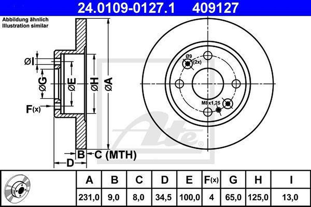 ATE 24.0109-0127.1 Диск торм. зад. Mazda 323 F, S, MX-5