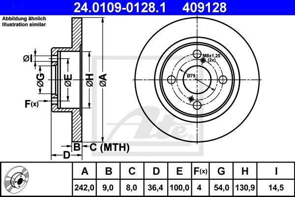 ATE 24.0109-0128.1 тормозной диск на TOYOTA COROLLA Liftback (_E8_)