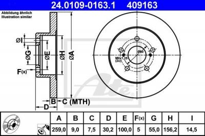 ATE 24.0109-0163.1 тормозной диск на TOYOTA PRIUS (ZVW3_)