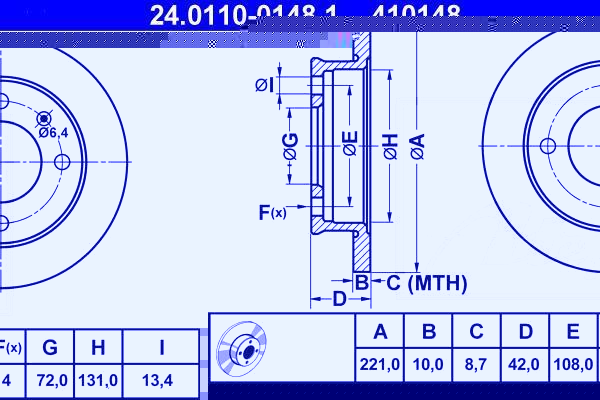 ATE 24.0110-0148.1 тормозной диск на FORD FIESTA II (FBD)