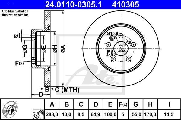 ATE 24.0110-0305.1 тормозной диск на TOYOTA AVENSIS (_T22_)