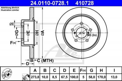 ATE 24.0110-0728.1 тормозной диск на SUBARU LEGACY IV универсал (BL, BP, B13_)
