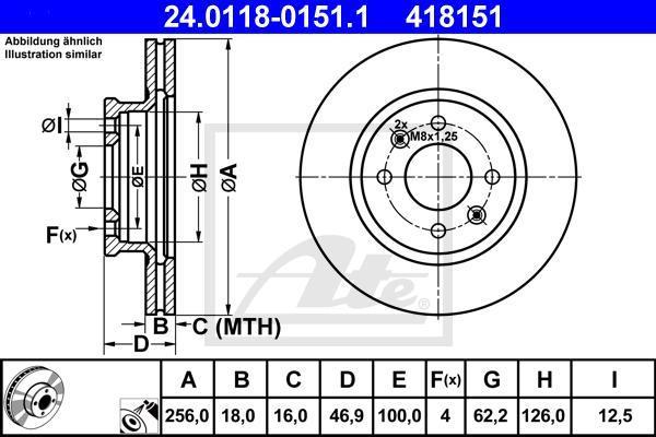 ATE 24.0118-0151.1 тормозной диск на HYUNDAI i20 (PB, PBT)