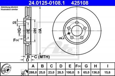 ATE 24.0125-0108.1 тормозной диск на VW GOLF III (1H1)
