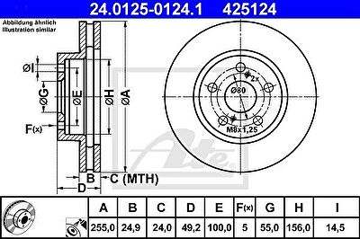 ATE 24.0125-0124.1 тормозной диск на TOYOTA CARINA E Sportswagon (_T19_)