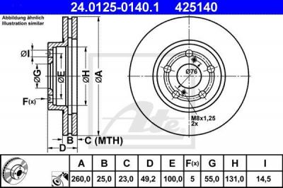 ATE 24.0125-0140.1 тормозной диск на TOYOTA AVENSIS (_T22_)