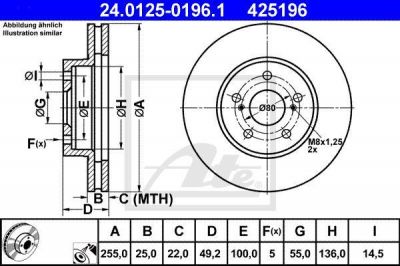 ATE 24.0125-0196.1 тормозной диск на TOYOTA PRIUS (ZVW3_)
