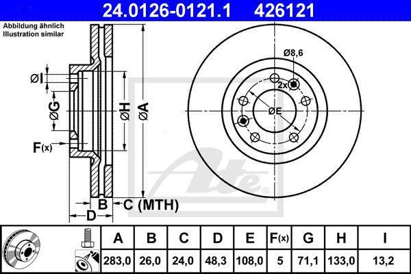 ATE 24.0126-0121.1 тормозной диск на PEUGEOT 508 SW