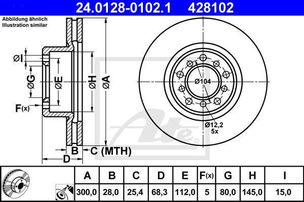 ATE 24.0128-0102.1 Диск торм. пер. MB W126 (260SE-560SE)